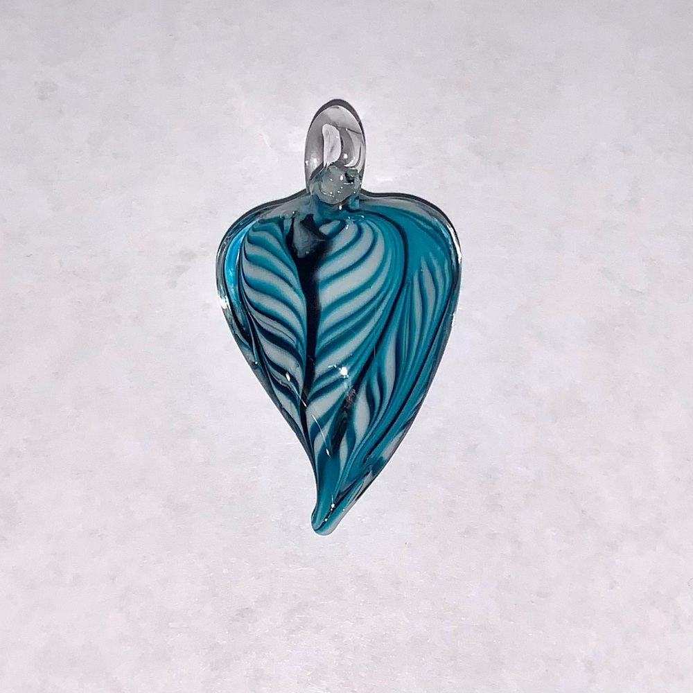 Handmade Glass Pendant - Blue and White Heart.